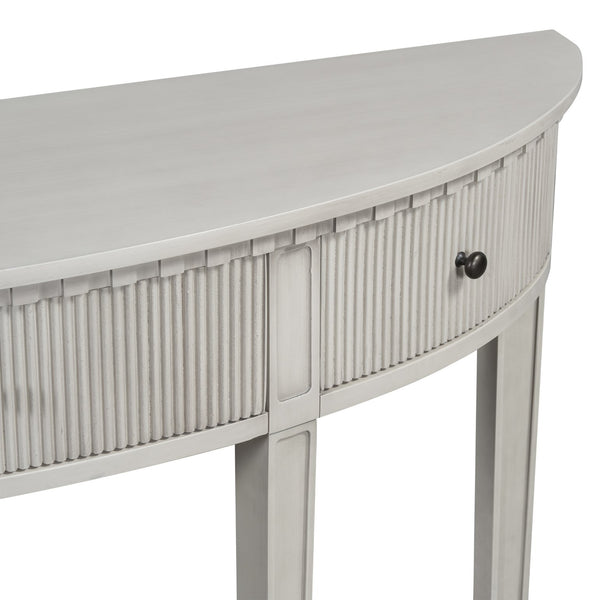 English Elm U-Style Pine Veneer Console Table with Vertical Stripe Drawer Fronts, Solid Pine Legs, 100 lb Top Antique White N711P173099G