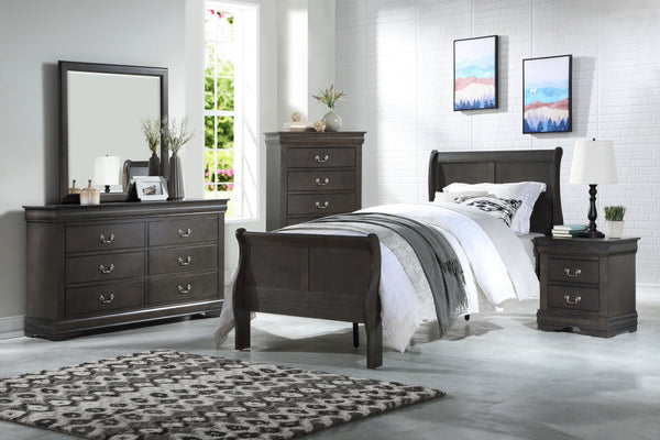 English Elm Louis Philippe Dark Gray 2-Piece Bedroom Set - Elegant Eastern King Sleigh Bed & Nightstand Combo B2726S00170