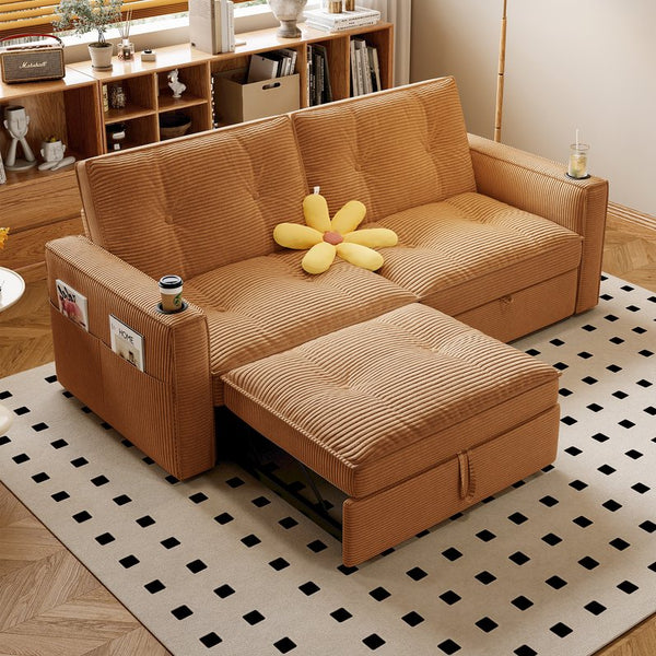 English Elm SOMNUS Convertible Sofa Bed with Corduroy Upholstery, Space-Saving 2-in-1 Design, Durable Steel Frame Orange W3820S00012