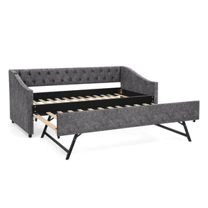 English Elm Twin Daybed with Pull Out Trundle Usb Charging Tufted Upholstered Sofa Guest Bed Grey W1413S00157