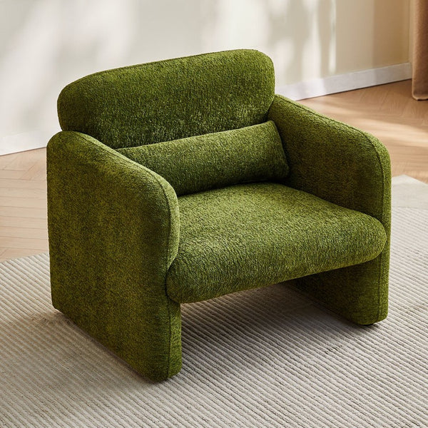 English Elm Best-selling Boucle Cloud Chair Curved Plush Upholstered Armchair with Lumbar Pillow Included Green W1765P334056