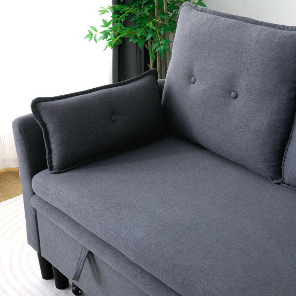 English Elm L-Shaped Reversible Chaise Sectional Sofa with Storage and Fold-Out Bed Cotton-Linen Modern Design DARK GREY W3371S00025