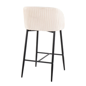 English Elm Fran Pleated Counter Stools Set Of 2 In Chic White Velvet & Sleek Black Metal For Modern Spaces B202S00275
