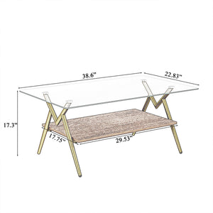 English Elm Coffee Table Set Of 3 With Tempered Glass & Mdf Storage Layer - Modern Living Room Tables! W241S00051