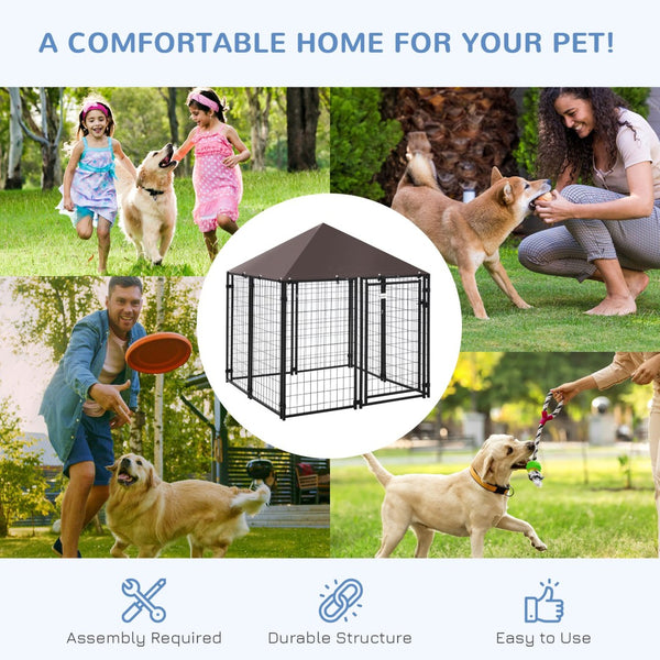 English Elm Pawhut Walk-in Steel Wire Dog Kennel Outdoor Enclosure with Uv Canopy Cover W2225P173781