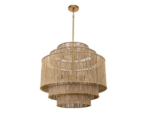 Sunpan Alyssa Chandelier - Handcrafted Artisan Lighting with Unique Design for Elegant Home Décor Appeal Antique Brass, Natural Jute