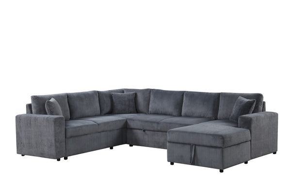 English Elm Rinaldo Corduroy Sleeper Sectional with Storage Chaise and Pocket Coil Cushions Gray B2749S00266