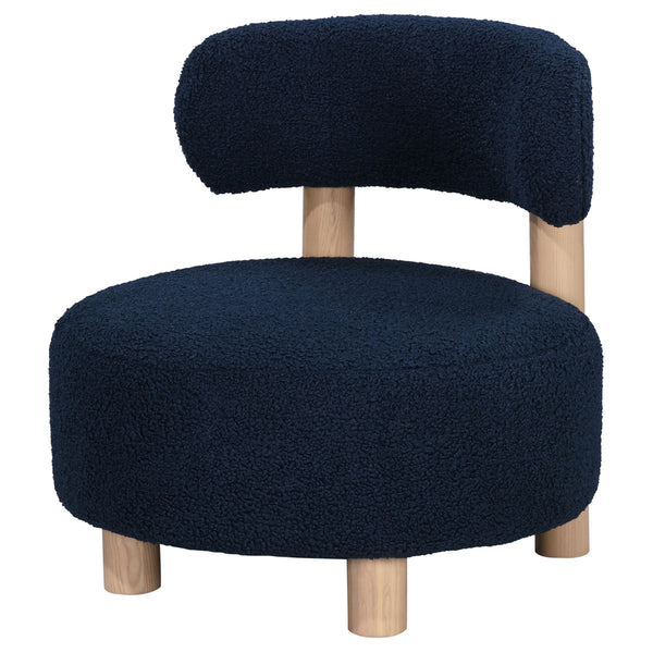 English Elm Modern Boucle Upholstered Barrel Accent Chair with Plush Round Seat, Slim Back & Natural Wood Legs Blue 30.51 L x 30.51 W x 32.1 H B011P308571