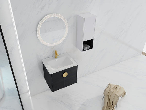 English Elm 24" Wall-Mounted Bathroom Vanity With Ceramic Sink & Side Cabinet - Soft Close Doors, Stylish Storage W999S00328