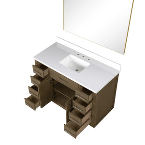 English Elm Grey Oak Single Bath Vanity Set With Cultured Marble Top, 46-Inch Frameless Mirror & Soft-Close Drawers B2731S01409