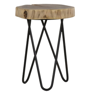 English Elm 12" Acacia Wood Accent Table with Black Hairpin Legs, Rustic End/Side Stool, Compact Décor Appeal B011P198366