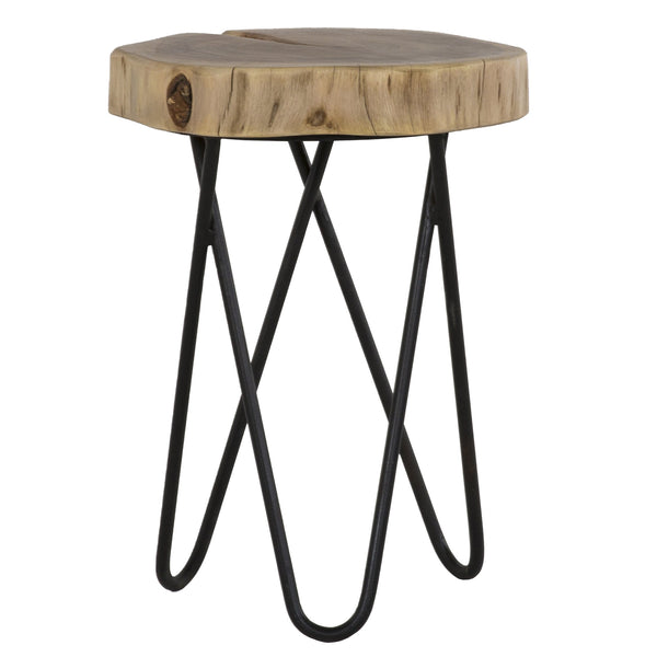 English Elm 12" Acacia Wood Accent Table with Black Hairpin Legs, Rustic End/Side Stool, Compact Décor Appeal B011P198366