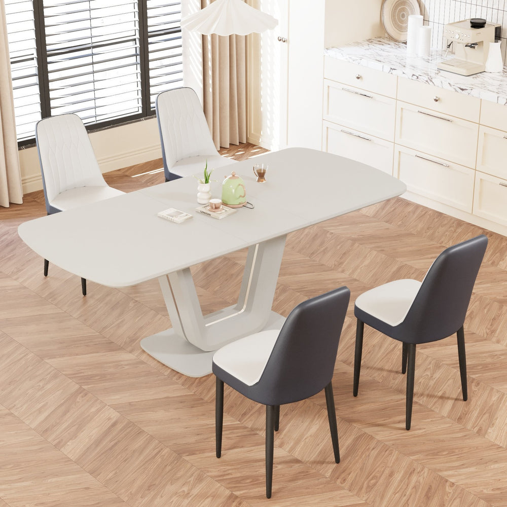 English Elm 62.99-78.74" Expandable Dining Table Set For 2-8 With 4 Plush Chairs, U-Shaped Legs & Modern Style W2189S00713