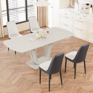 English Elm 62.99-78.74" Expandable Dining Table Set For 2-8 With 4 Plush Chairs, U-Shaped Legs & Modern Style W2189S00713