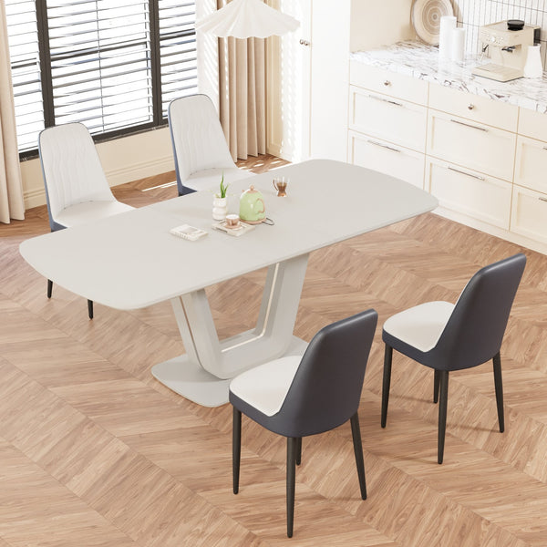 English Elm 62.99-78.74" Expandable Dining Table Set For 2-8 With 4 Plush Chairs, U-Shaped Legs & Modern Style W2189S00713