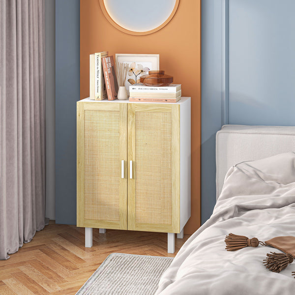 English Elm Homcom Versatile Buffet Cabinet With Rattan Doors, Adjustable Shelves & Boho Charm For Any Space W2225P217719