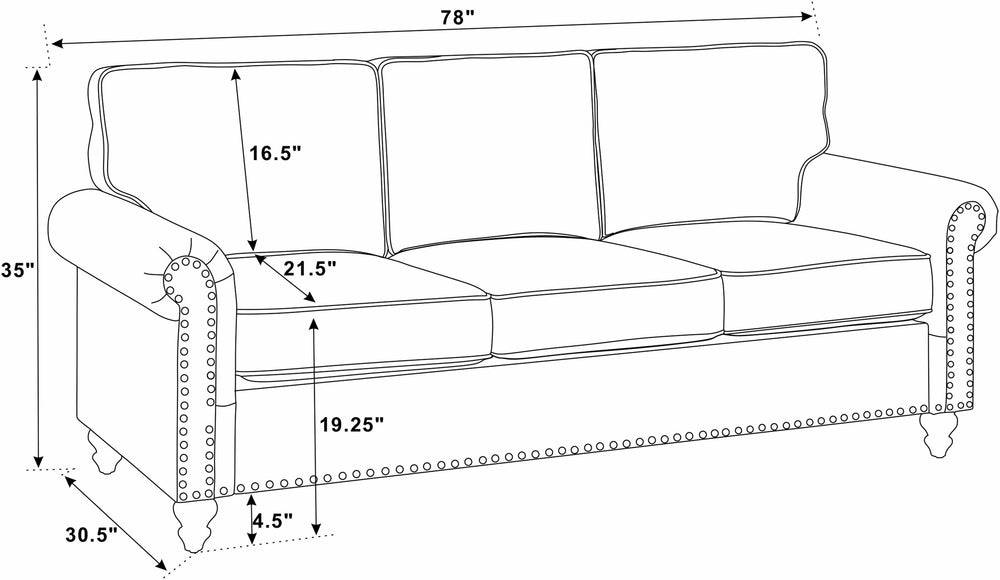 English Elm Harbor 78" Linen Blend Sofa in Blue with Solid Wood Legs, Rolled Arms, Nailhead Trim, Plush Cushions B343S00004