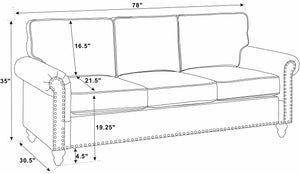 English Elm Harbor 78" Linen Blend Sofa in Blue with Solid Wood Legs, Rolled Arms, Nailhead Trim, Plush Cushions B343S00004