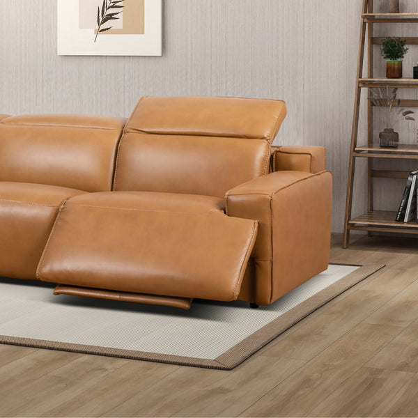 English Elm Urbana Triple Power Reclining Sofa in Top Grain Leather for Modern Living Rooms B183S00114
