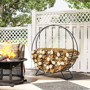 English Elm Outsunny 40" Firewood Rack with Waterproof Zipper Cover, Heavy-Duty 220lb Log Hoop for Indoor/Outdoor W2225P229255
