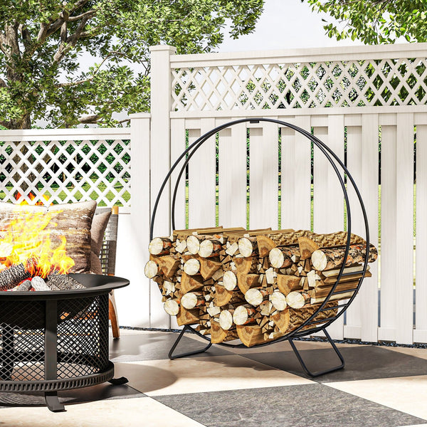English Elm Outsunny 40" Firewood Rack with Waterproof Zipper Cover, Heavy-Duty 220lb Log Hoop for Indoor/Outdoor W2225P229255