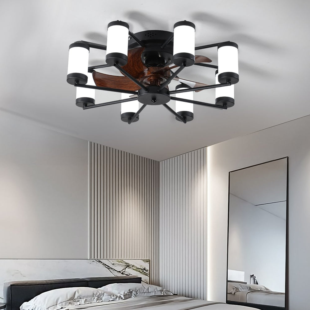 English Elm 21.7 Ceiling Fan Light Windmill Flush Mount with Dimmable LED, Remote, Timer, 6 Speeds, Black Wood-Blade W2312P374761