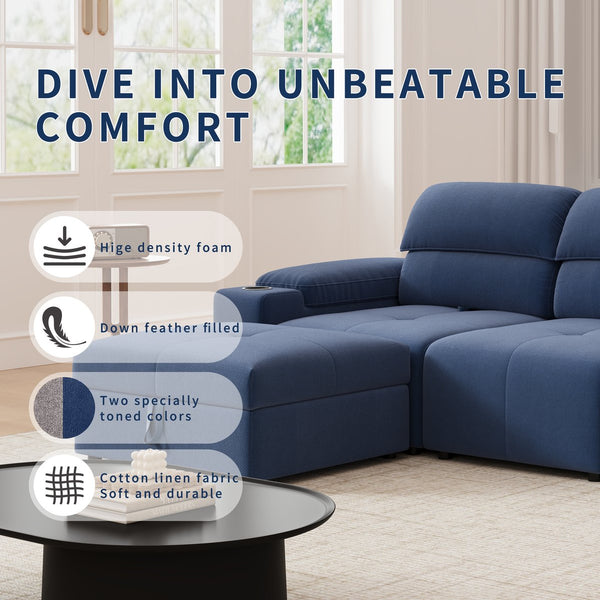 English Elm Modern Modular L-shaped sectional sofa 105-inch cloud deep-seat 4-seat cotton comfort with ottoman and storage Blue W3820S00008