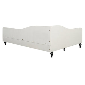 English Elm Full Size L-shaped Linen Upholstered Daybed with Solid Wood Legs for Corner Lounging Beige SF100146AAA-1