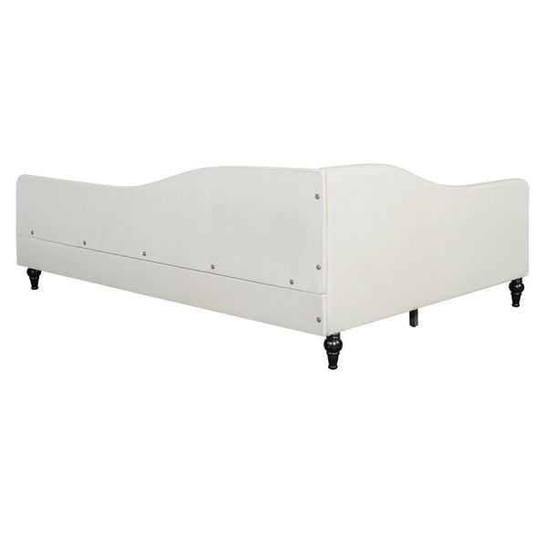 English Elm Full Size L-shaped Linen Upholstered Daybed with Solid Wood Legs for Corner Lounging Beige SF100146AAA-1
