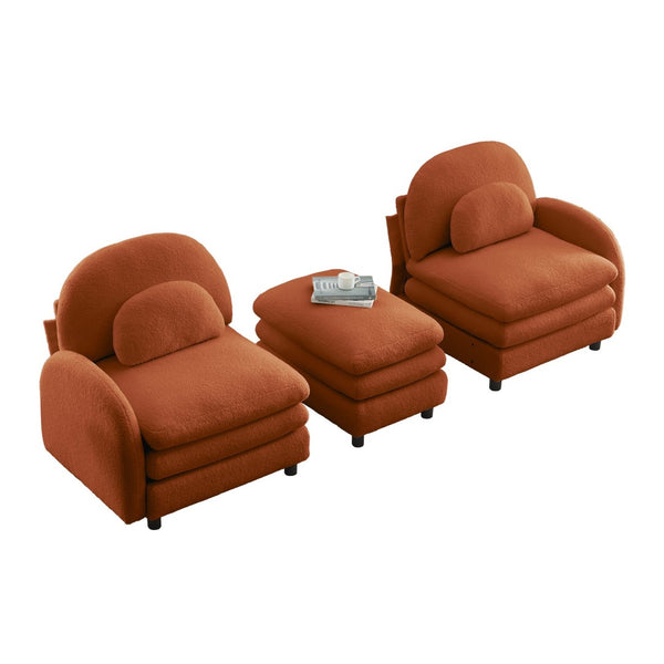 English Elm Teddy Fleece Modular Loveseat with Ottoman Curved Sculptural Sofa for Living Room Orange W5656S00093