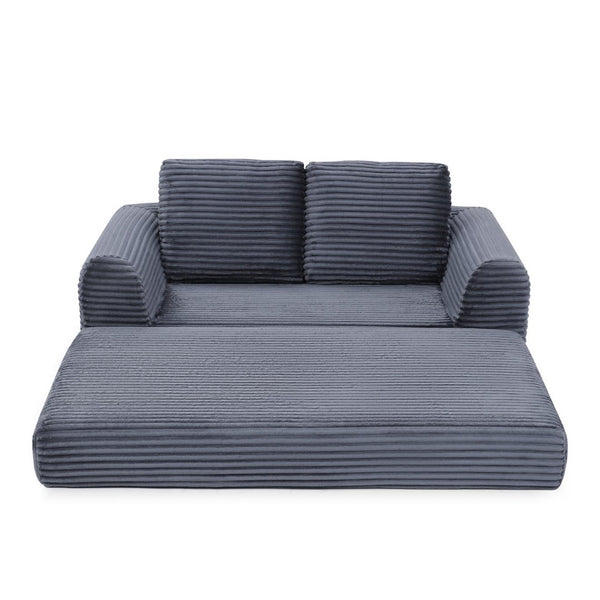 English Elm 2-in-1 Corduroy Futon Loveseat Sleeper Modular Floor Couch for Studio Living Rooms Grey W1117P415684