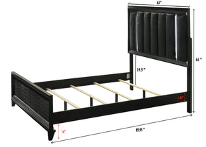 English Elm Simple Full Platform Bed Tufted Headboard with Led Lighting Shelves White Wash Finish B2741S00913
