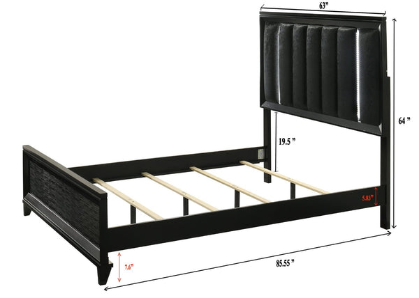 English Elm Simple Full Platform Bed Tufted Headboard with Led Lighting Shelves White Wash Finish B2741S00913