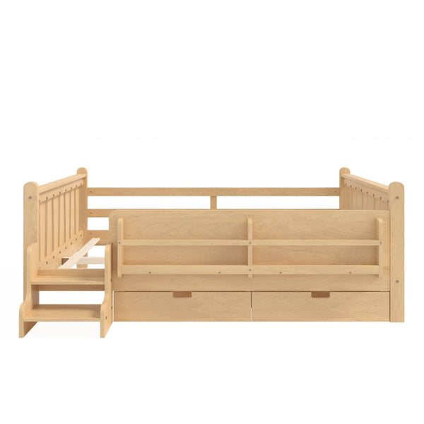 English Elm Queen Bunk Bed with Trundle Solid Pine Kids Car Themed Frame Built-in Bookshelf Light Natural W1580S00544
