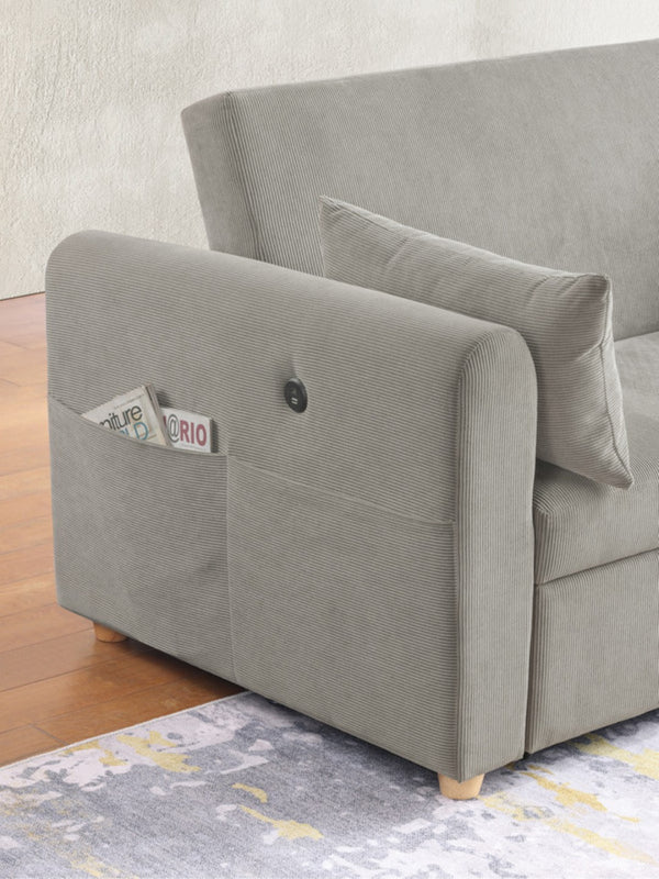 English Elm Mireille Corduroy Convertible Sleeper Loveseat with Usb Charging and Storage Pockets Gray B2749P413229