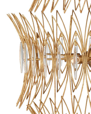 Currey & Company Marquise Oval Gold Chandelier - Elegant Mid-century Design With Leaf Motifs And Dimmable Lighting Gold Glass ,Wrought Iron 9000-1288-currey-company