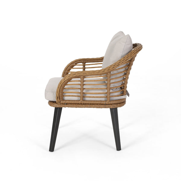 English Elm Christopher Knight Home® - Mcbrayer Wicker Patio Chair Set of 2 with Water-Resistant Cushions, Aluminum Frame, Beige-Brown Comfort 65042.00LBRN