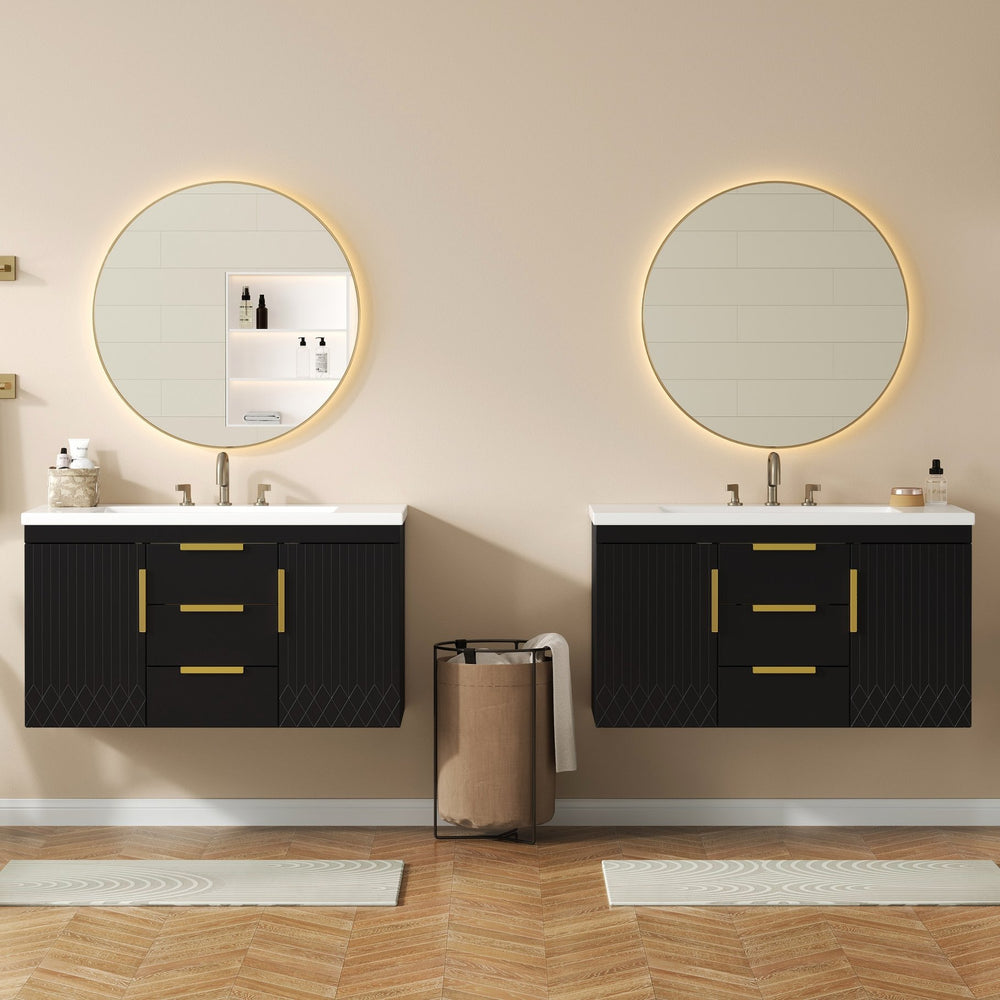 English Elm 72'' Wall Mounted Bathroom Vanity with 4 Drawers & Double Cabinets, Waterproof MDF, Smooth Slide Rails Black N710SS00009B