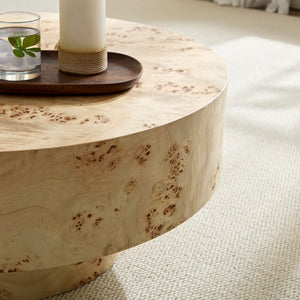 English Elm 31.49''Mid Century Modern Round Burl Coffee Table with Sturdy Pedestal, Compact 31.49" Table for Apartments W876P279838