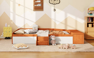 English Elm Full Size Kids Velvet Platform Daybed with Storage Ottoman Staircase Padded Rails Brown+White SF000202AAD