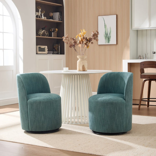 English Elm Set Swivel Barrel Accent Chair Armless Linen Upholstered Compact Seat for Dining Vanity Bedroom Dark Green W3244P454059
