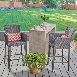 English Elm Christopher Knight Home® - ANAYA Outdoor Wicker Barstool Set of 2 — Weatherproof PE Wicker with Powder-Coated Iron Frames Grey 58896.00GRY