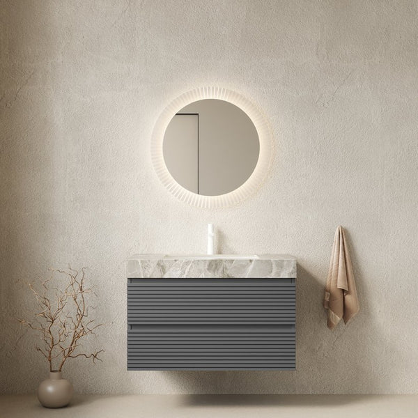 English Elm Dina Floating Bathroom Vanity Sintered Stone Top Glass Basin Striped Plywood Cabinet W2615S00538