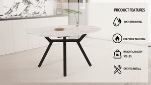 English Elm 47-63 Extendable White Round Dining Table for 4-6, MDF Top & Black Metal Legs, Modern Space-Saving Design W3732S00001