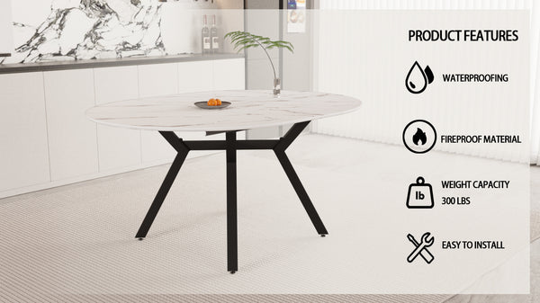 English Elm 47-63 Extendable White Round Dining Table for 4-6, MDF Top & Black Metal Legs, Modern Space-Saving Design W3732S00001