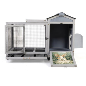 English Elm Wooden Pine Rabbit Hutch Dual Compartment Pet House with Casters Weatherproof Roof W2181P356189