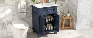 English Elm 24'' Carved Farmhouse Bathroom Vanity with Ceramic Sink Soft Close Storage Cabinet Blue N710P446530C