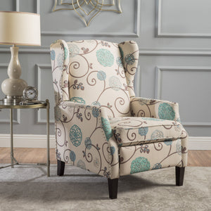 English Elm Christopher Knight Home® - Pushback Recliner Chair with Nailhead Trim and Wingback Design, Plush Fabric Comfort for Living Rooms White+Multi 60760.00