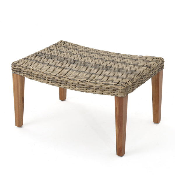English Elm Christopher Knight Home® - HAMPTON Acacia Wood & Wicker Ottoman in Natural Grey — Weather-Resistant Rattan Top, Handcrafted Charm 60398.00