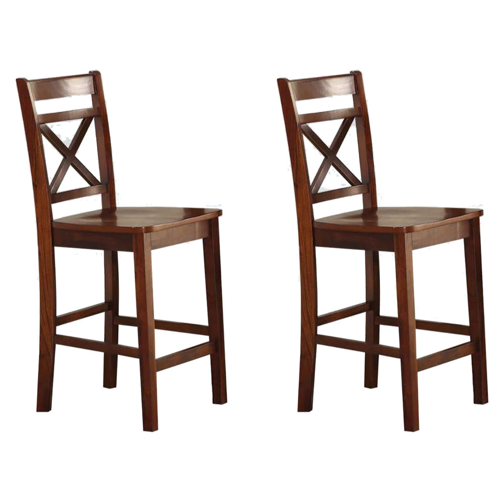English Elm Cherry Cross Back Counter Height Chairs Set of 2 in Cream Finish — Elegant Tapered Legs, Footrest Comfort B062P189110